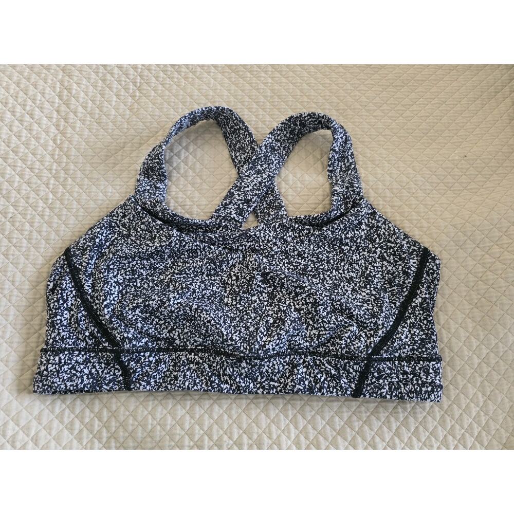 Lululemon Sports Bra Womens 10 Black White Energy Bra Strappy Back Cross Strap